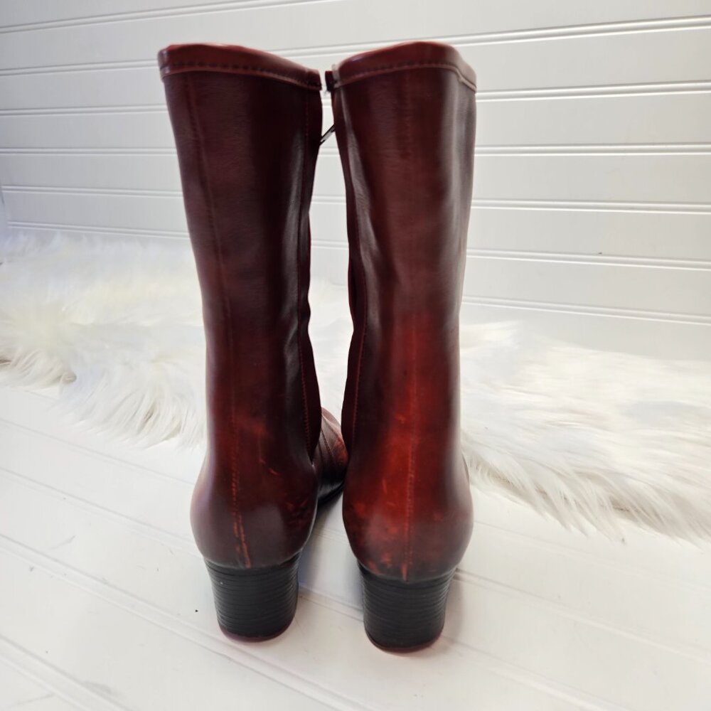 Vintage Waterproof Rubber Chunky Heel Boots Made In USA Red Women's Sz 5 Sherpa - Picture 9 of 11